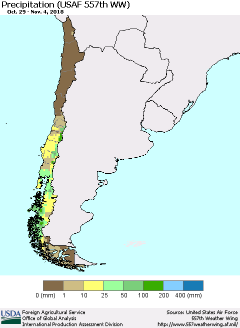 Chile Precipitation (USAF 557th WW) Thematic Map For 10/29/2018 - 11/4/2018