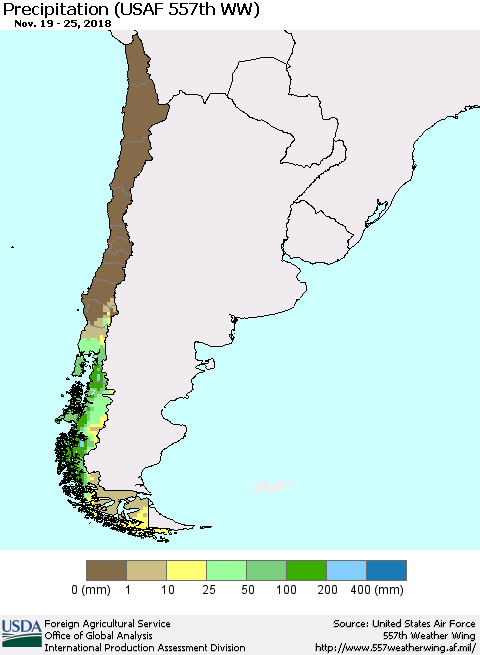 Chile Precipitation (USAF 557th WW) Thematic Map For 11/19/2018 - 11/25/2018