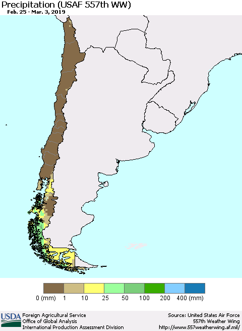 Chile Precipitation (USAF 557th WW) Thematic Map For 2/25/2019 - 3/3/2019
