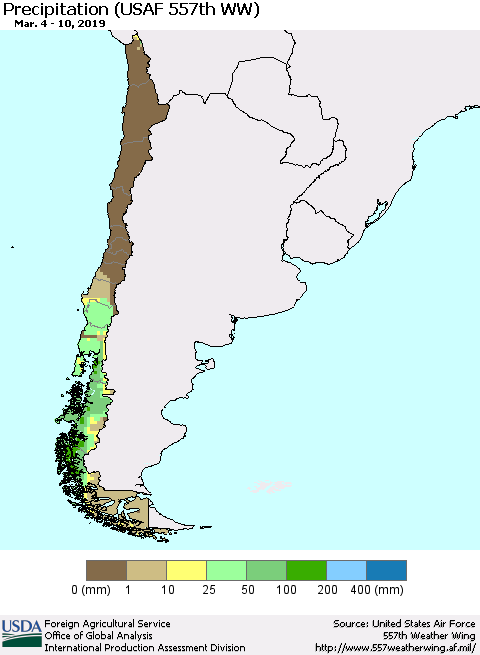 Chile Precipitation (USAF 557th WW) Thematic Map For 3/4/2019 - 3/10/2019