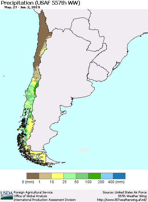 Chile Precipitation (USAF 557th WW) Thematic Map For 5/27/2019 - 6/2/2019