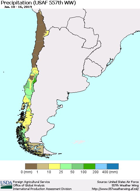 Chile Precipitation (USAF 557th WW) Thematic Map For 6/10/2019 - 6/16/2019
