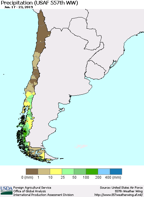 Chile Precipitation (USAF 557th WW) Thematic Map For 6/17/2019 - 6/23/2019