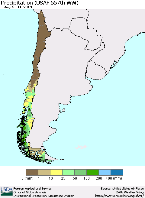 Chile Precipitation (USAF 557th WW) Thematic Map For 8/5/2019 - 8/11/2019