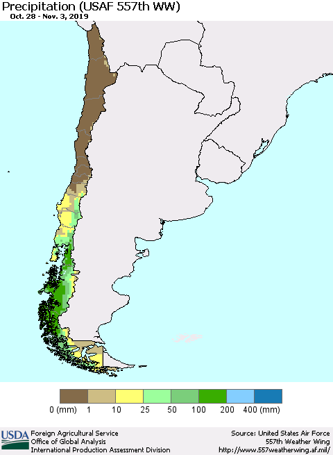 Chile Precipitation (USAF 557th WW) Thematic Map For 10/28/2019 - 11/3/2019