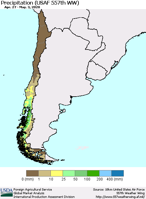 Chile Precipitation (USAF 557th WW) Thematic Map For 4/27/2020 - 5/3/2020