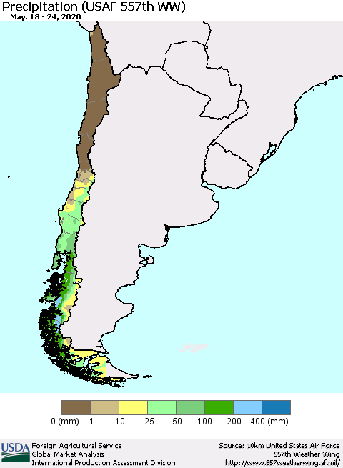 Chile Precipitation (USAF 557th WW) Thematic Map For 5/18/2020 - 5/24/2020