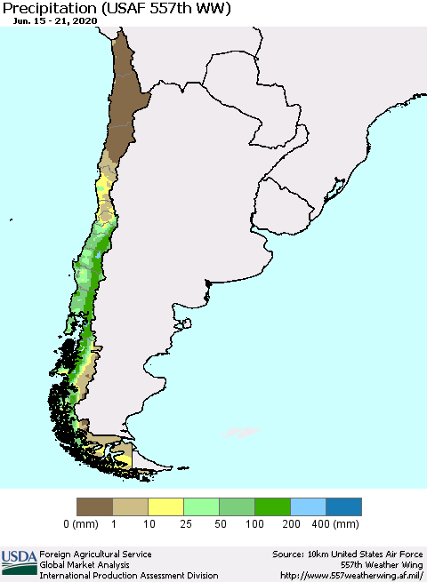 Chile Precipitation (USAF 557th WW) Thematic Map For 6/15/2020 - 6/21/2020