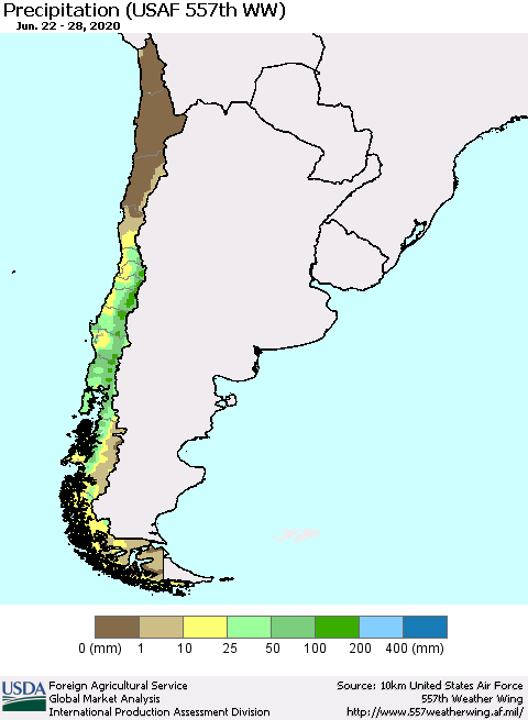 Chile Precipitation (USAF 557th WW) Thematic Map For 6/22/2020 - 6/28/2020