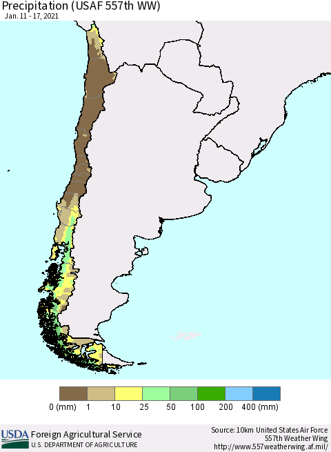 Chile Precipitation (USAF 557th WW) Thematic Map For 1/11/2021 - 1/17/2021