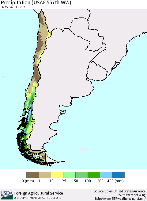 Chile Precipitation (USAF 557th WW) Thematic Map For 5/24/2021 - 5/30/2021