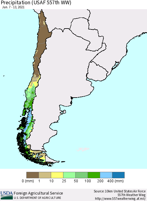 Chile Precipitation (USAF 557th WW) Thematic Map For 6/7/2021 - 6/13/2021