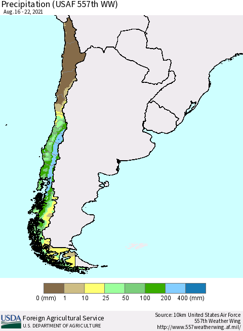 Chile Precipitation (USAF 557th WW) Thematic Map For 8/16/2021 - 8/22/2021