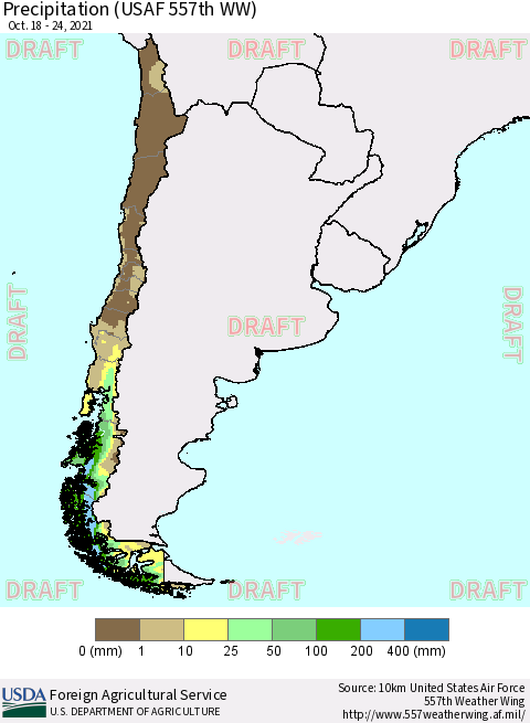 Chile Precipitation (USAF 557th WW) Thematic Map For 10/18/2021 - 10/24/2021