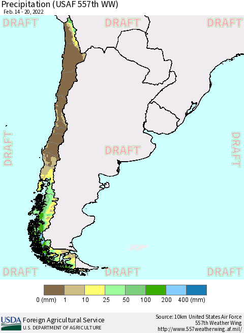 Chile Precipitation (USAF 557th WW) Thematic Map For 2/14/2022 - 2/20/2022