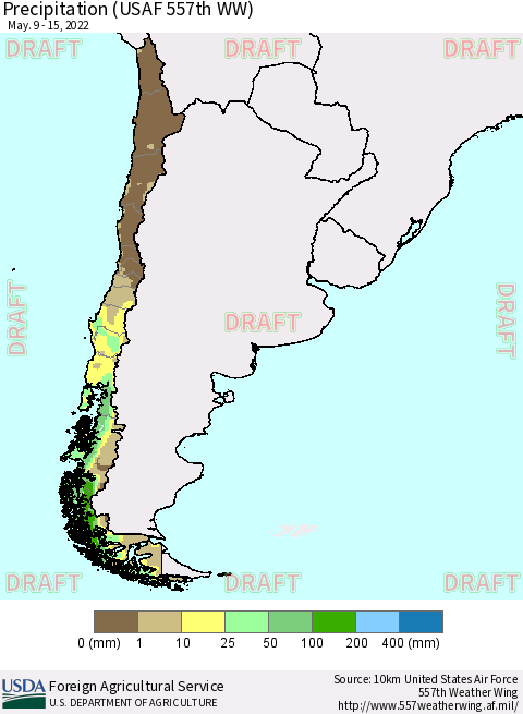 Chile Precipitation (USAF 557th WW) Thematic Map For 5/9/2022 - 5/15/2022