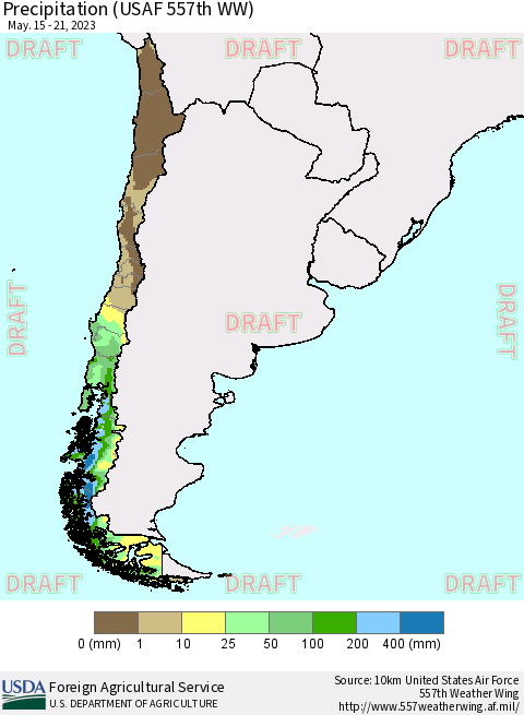 Chile Precipitation (USAF 557th WW) Thematic Map For 5/15/2023 - 5/21/2023