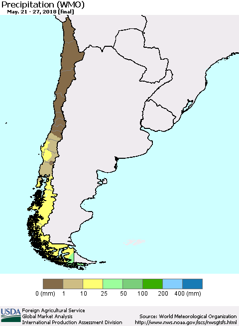 Chile Precipitation (WMO) Thematic Map For 5/21/2018 - 5/27/2018