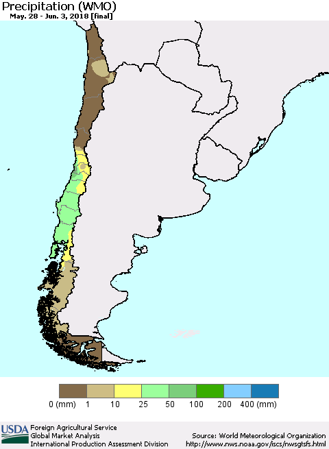 Chile Precipitation (WMO) Thematic Map For 5/28/2018 - 6/3/2018