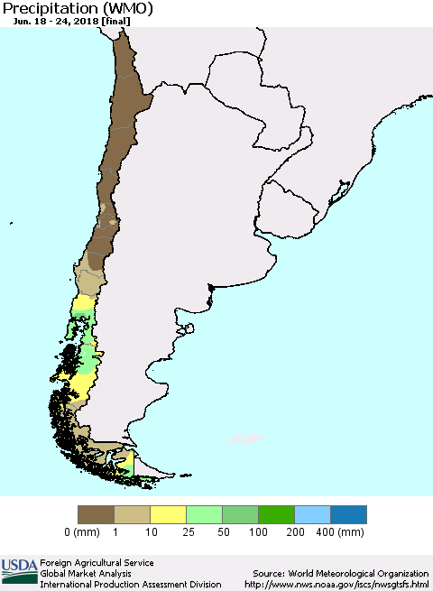 Chile Precipitation (WMO) Thematic Map For 6/18/2018 - 6/24/2018