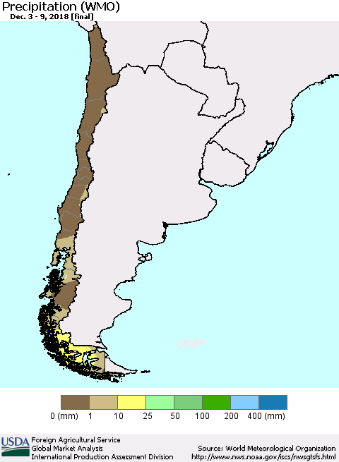 Chile Precipitation (WMO) Thematic Map For 12/3/2018 - 12/9/2018