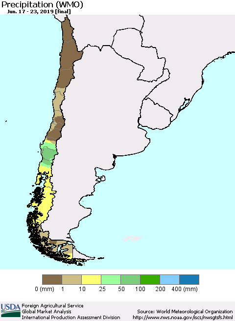 Chile Precipitation (WMO) Thematic Map For 6/17/2019 - 6/23/2019