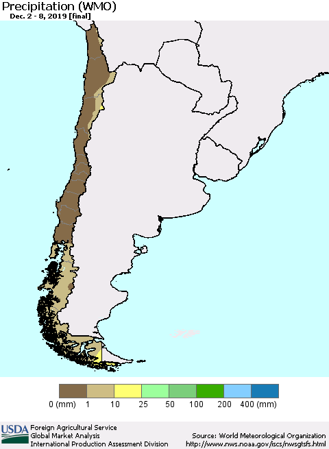 Chile Precipitation (WMO) Thematic Map For 12/2/2019 - 12/8/2019