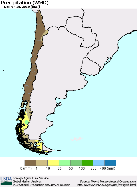 Chile Precipitation (WMO) Thematic Map For 12/9/2019 - 12/15/2019