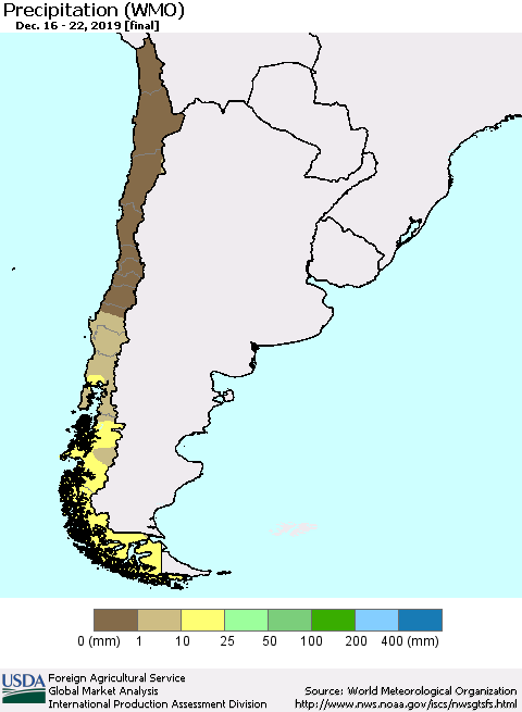 Chile Precipitation (WMO) Thematic Map For 12/16/2019 - 12/22/2019