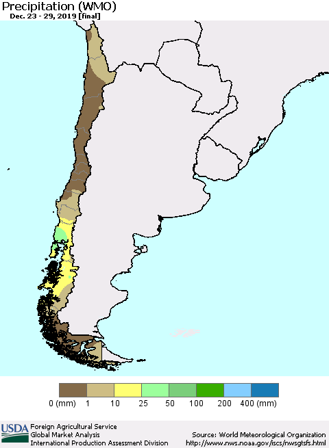 Chile Precipitation (WMO) Thematic Map For 12/23/2019 - 12/29/2019