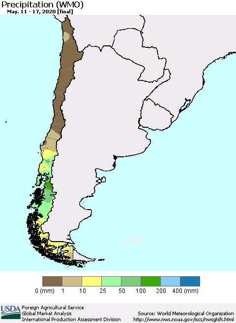 Chile Precipitation (WMO) Thematic Map For 5/11/2020 - 5/17/2020