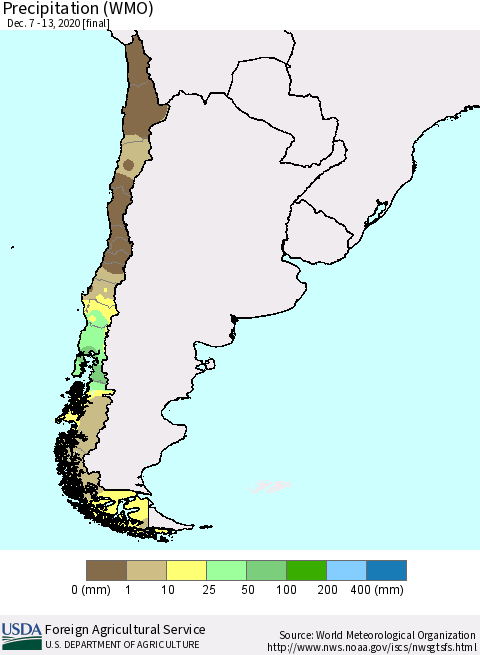 Chile Precipitation (WMO) Thematic Map For 12/7/2020 - 12/13/2020
