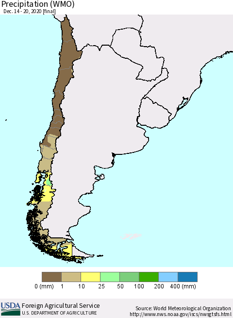Chile Precipitation (WMO) Thematic Map For 12/14/2020 - 12/20/2020