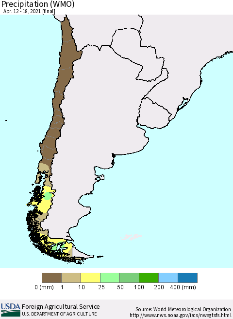 Chile Precipitation (WMO) Thematic Map For 4/12/2021 - 4/18/2021