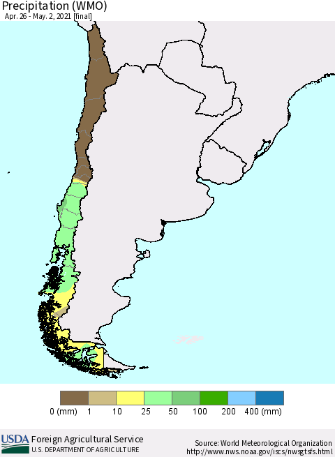 Chile Precipitation (WMO) Thematic Map For 4/26/2021 - 5/2/2021