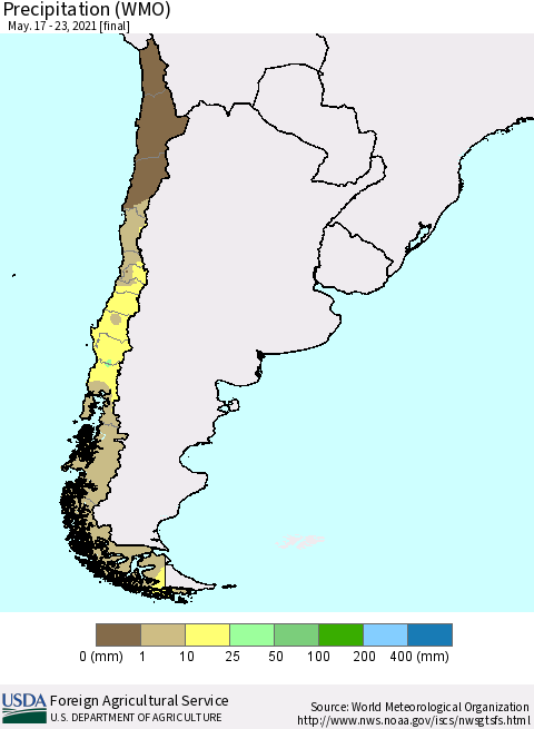 Chile Precipitation (WMO) Thematic Map For 5/17/2021 - 5/23/2021