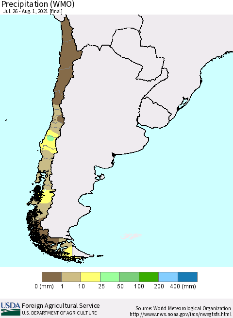 Chile Precipitation (WMO) Thematic Map For 7/26/2021 - 8/1/2021