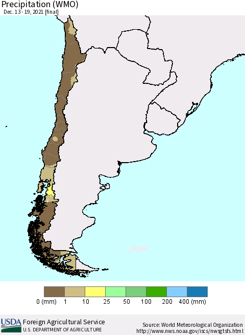 Chile Precipitation (WMO) Thematic Map For 12/13/2021 - 12/19/2021