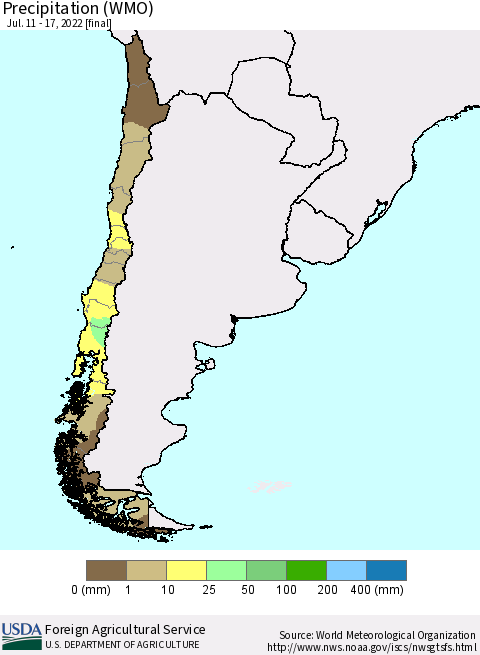 Chile Precipitation (WMO) Thematic Map For 7/11/2022 - 7/17/2022