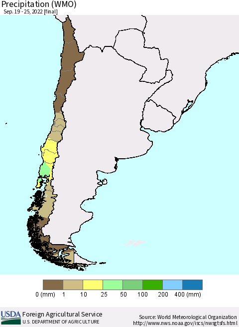 Chile Precipitation (WMO) Thematic Map For 9/19/2022 - 9/25/2022