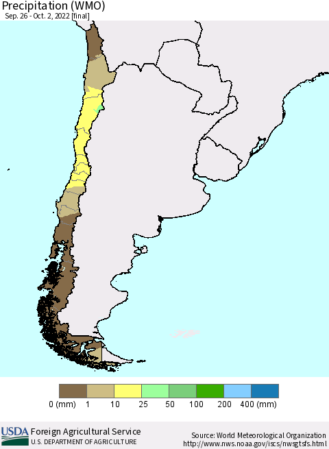Chile Precipitation (WMO) Thematic Map For 9/26/2022 - 10/2/2022