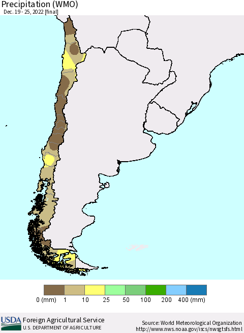 Chile Precipitation (WMO) Thematic Map For 12/19/2022 - 12/25/2022