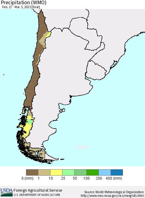 Chile Precipitation (WMO) Thematic Map For 2/27/2023 - 3/5/2023