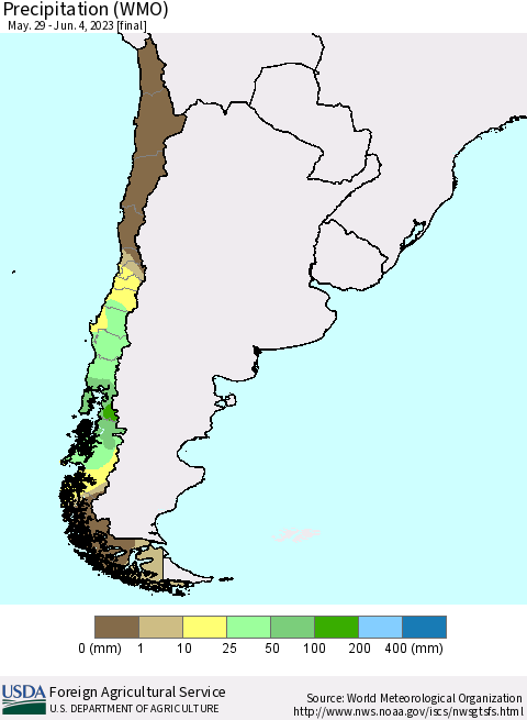 Chile Precipitation (WMO) Thematic Map For 5/29/2023 - 6/4/2023