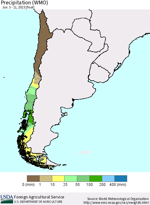 Chile Precipitation (WMO) Thematic Map For 6/5/2023 - 6/11/2023