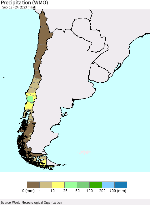 Chile Precipitation (WMO) Thematic Map For 9/18/2023 - 9/24/2023