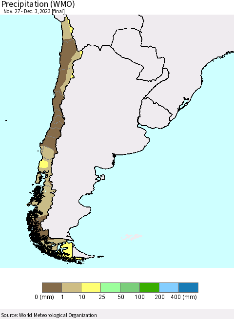 Chile Precipitation (WMO) Thematic Map For 11/27/2023 - 12/3/2023