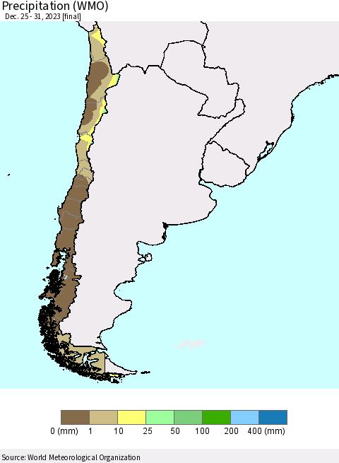 Chile Precipitation (WMO) Thematic Map For 12/25/2023 - 12/31/2023
