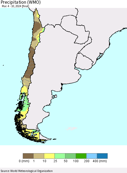 Chile Precipitation (WMO) Thematic Map For 3/4/2024 - 3/10/2024