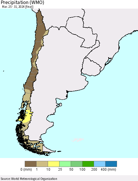 Chile Precipitation (WMO) Thematic Map For 3/25/2024 - 3/31/2024